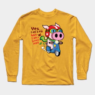 A strong pig ride a scooter Long Sleeve T-Shirt